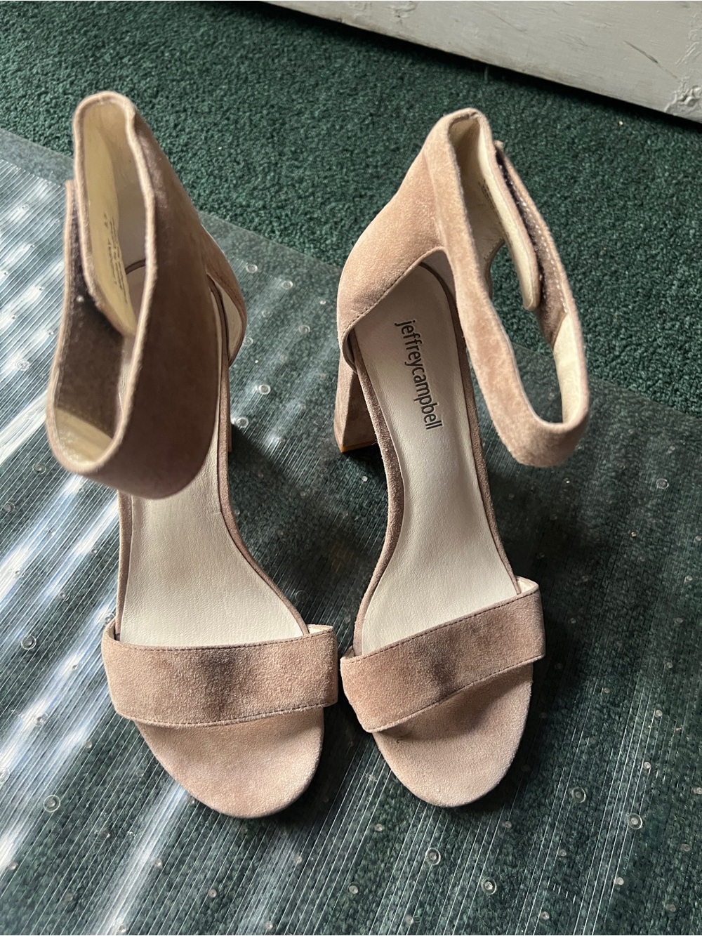 Jeffrey Campbell Blush Suede Ankle-Strap Block Heels